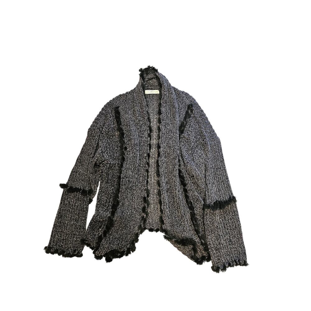 Natural Life Gray Chenille Fur Trim Open Front Cardigan Sweater L XL loose knit